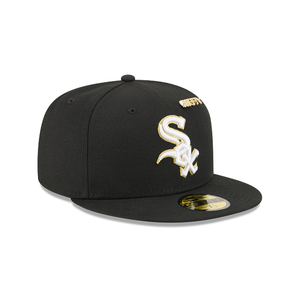 Chicago White Sox New Era Black Gold 59Fifty 5950 Fitted Hat with 59Fifty Gold Colored Metal Pin