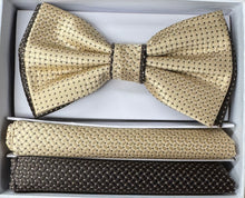 Load image into Gallery viewer, Two Tone Double Layered Pre-Tied Bow Tie with Two Hankies # BT2T101