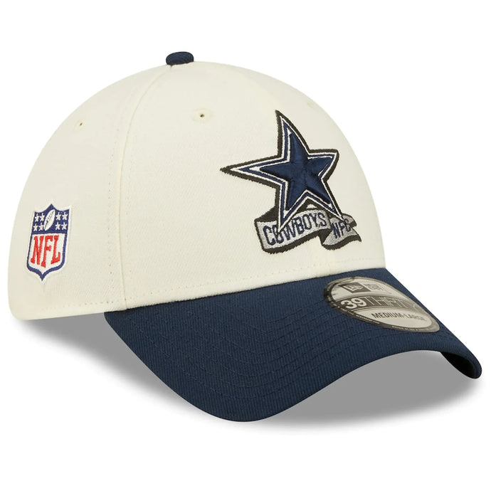 Dallas Cowboys New Era Sideline Cream Navy 39Thirty Flex Fit Hat