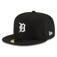 Detroit Tigers New Era 59Fifty 5950 Black Fitted Hat with White D Logo