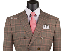 Load image into Gallery viewer, Modern Fit Double-Breasted Suit by Vinci in Brown, Charcoal, Blue &amp; Light Taupe Colors.