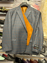 Load image into Gallery viewer, Stacy Adams Blue Plaid with Rust Suede Vest 3 PC Suit