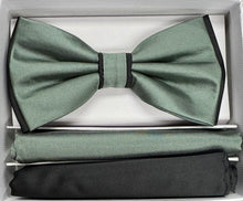 Load image into Gallery viewer, Two Tone Double Layered Pre-Tied Bow Tie with Two Hankies # BT2T100