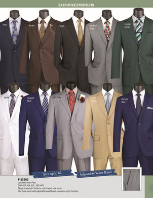Single Breasted Regular Fit Executive Two Piece Two Button Suit by Vinci in 10 Colors # F2C900 Light Beige, White & Brown