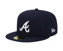Load image into Gallery viewer, Atlanta Braves New Era 59Fifty Navy with White Braves Logo 5950 Fitted Cap with 2021 World Series Sidepatch