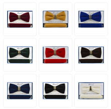 Load image into Gallery viewer, Velvet Bowtie and Hanky Set with Cubic Studded Gold &amp; Black Ring # BTVR100