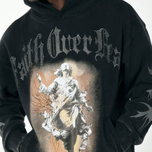 Load image into Gallery viewer, Acid Wash Oversized Fit &quot;Faith over Fear&quot; Graphic Fleece Hoody # F2532
