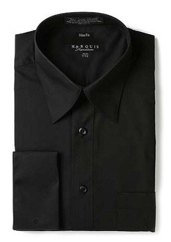 Slim Fit French Cuff Dress Shirt with Links 16 1/2 / 32-33 / Black Slim Fit French Cuff Dress Shirt with Links 16 1/2 / 32-33 / Black