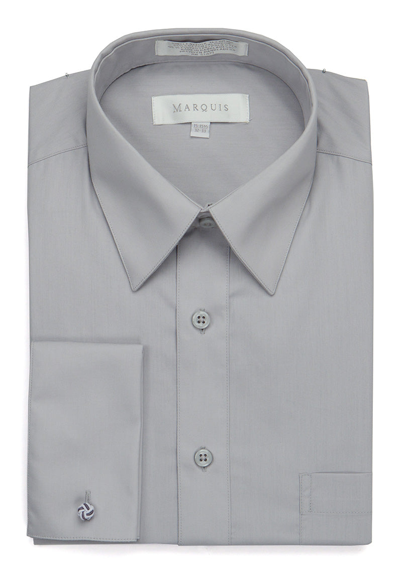 French Cuff Silver Color Dress Shirt with Links - Regular Fit