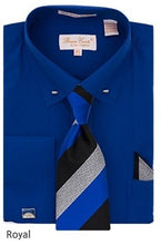 Load image into Gallery viewer, French Cuff Dress Shirt with Matching Tie, Hanky, Collar Bar and Cufflinks by Bruno Conte in Royal &amp; Pink Colors