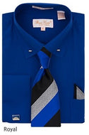 French Cuff Dress Shirt with Matching Tie, Hanky, Collar Bar and Cufflinks by Bruno Conte in Royal & Pink Colors