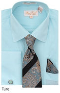French Cuff Dress Shirt with Matching Tie, Hanky and Cufflinks by Bruno Conte in Turquoise