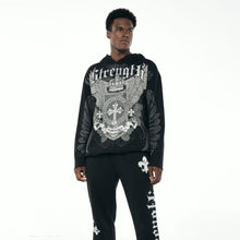 Load image into Gallery viewer, French Terry &quot;Strength&quot; Graphic Rhinestone Pullover Hoody &amp; Matching Fleece Pants Set # F2581