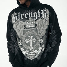 Load image into Gallery viewer, French Terry &quot;Strength&quot; Graphic Rhinestone Pullover Hoody &amp; Matching Fleece Pants Set # F2581