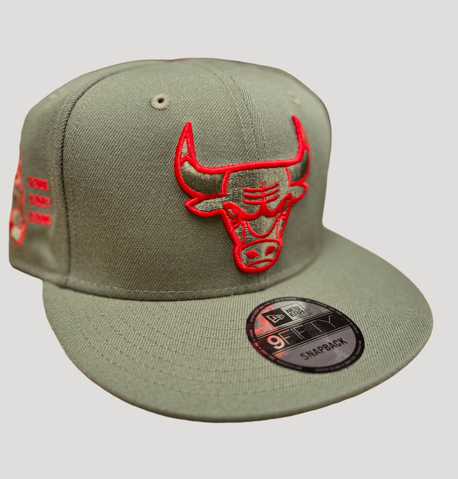 Chicago Bulls New Era 9Fifty 950 NBA Finals 6X Champions Sidepatch Snapback - Green Red