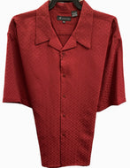 Burgundy Two piece Shirt and Cuffed Pants Leisure Suit Set