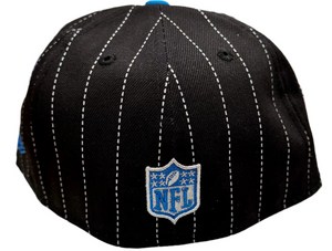 Detroit Lions New Era 5950 Black & Blue with White Stripes 75 Seasons Sidepatch 59Fifty Fitted Cap