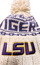 Load image into Gallery viewer, LSU Tigers New Era Pom Knit Cream Purple &amp; Gold Beanie Louisiana State University