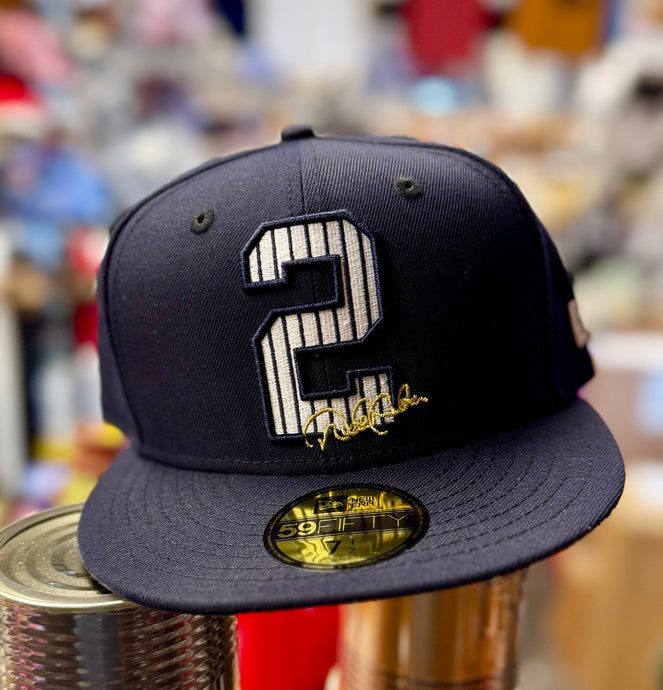 Derek Jeter # 2 Signature New York Yankees New Era 59Fifty 5950 Navy, White & Gold Fitted Cap
