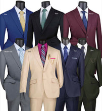 Load image into Gallery viewer, Modern Fit Single Breasted Two Button Suit by Vinci in Blue, Black &amp; Maroon Colors