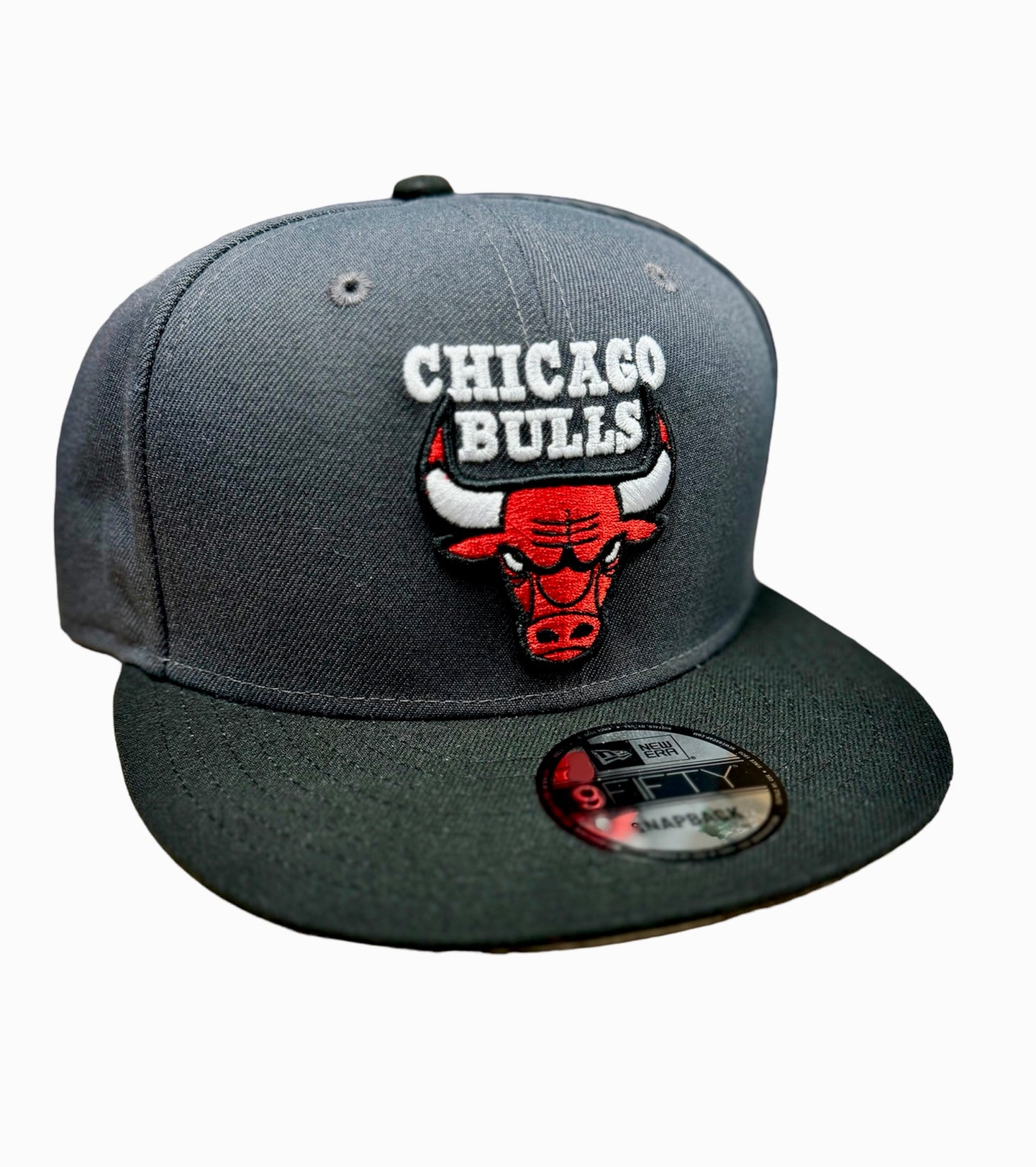Chicago Bulls New Era 950 9Fifty Charcoal Grey & Black with Red Bulls Logo Snapback