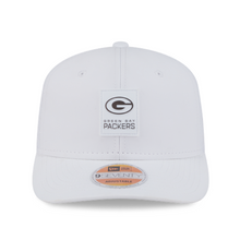Load image into Gallery viewer, A white structured baseball cap featuring a front patch with the Green Bay Packers logo and text, and a visible New Era 9SEVENTY adjustable sticker on the brim