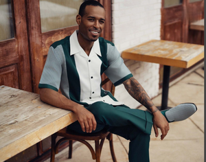 Leisure Two Piece Shirt & Pants Classic Walking Set 2424 Emerald & Wine