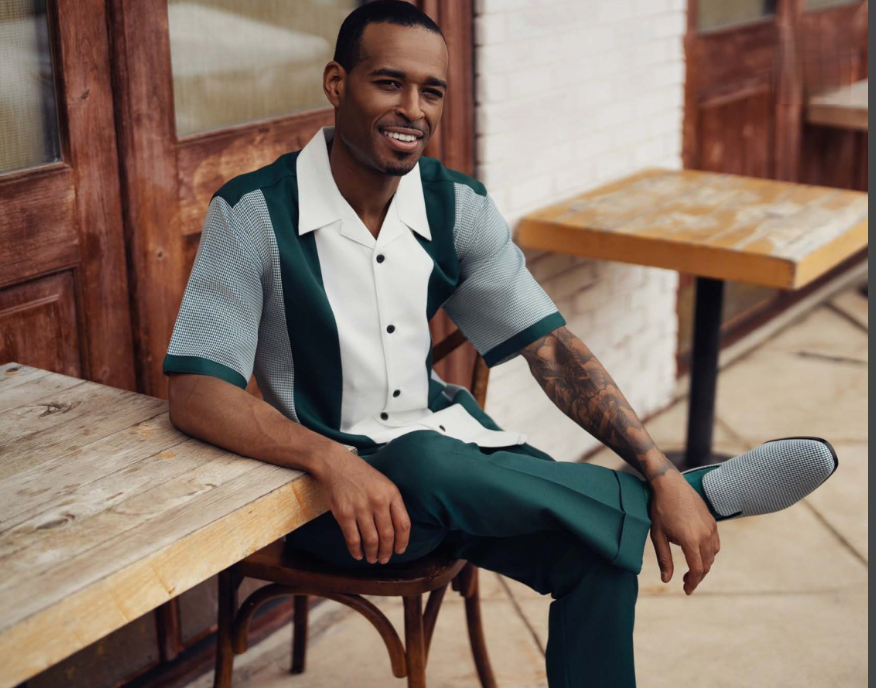 Leisure Two Piece Shirt & Pants Classic Walking Set 2424 Emerald & Wine