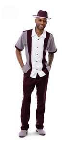 Leisure Two Piece Shirt & Pants Classic Walking Set 2424 Emerald & Wine