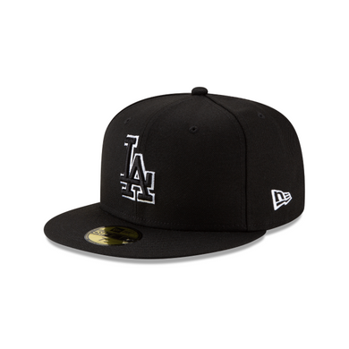 Los Angeles Dodgers 59fifty 5950 Black on Black with White Outline New Era Fitted Cap