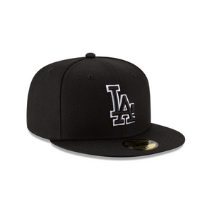 Los Angeles Dodgers 59fifty 5950 Black on Black with White Outline New Era Fitted Cap