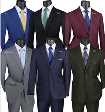 Load image into Gallery viewer, Modern Fit Single Breasted Two Button Suit by Vinci in Blue, Black &amp; Maroon Colors