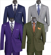Modern Fit Windowpane Single Breasted Suit in Olive, Purple, Medium Gray & Blue # MRW1