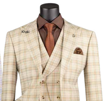 Load image into Gallery viewer, Modern Fit Windowpane Plaid Single Breasted Vested 3 Pc Suit in Blue, Khaki, Orange &amp; Purple # MV2W3