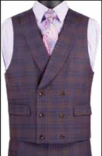 Load image into Gallery viewer, Modern Fit Windowpane Plaid Single Breasted Vested 3 Pc Suit in Blue, Khaki, Orange &amp; Purple # MV2W3