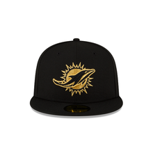 Load image into Gallery viewer, Miami Dolphins New Era Black Gold Metallic 59Fifty Fitted Cap