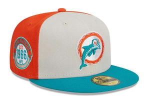 Miami Dolphins New Era 59Fifty 5950 Est. 1966 Pinwheel Design Fitted Cap