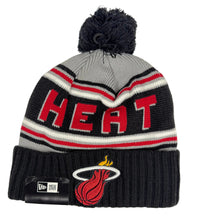 Load image into Gallery viewer, Gray and black beanie with 'HEAT' and Miami Heat logo 