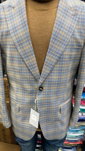 Load image into Gallery viewer, Modern Fit Windowpane Plaid Single Breasted Vested 3 Pc Suit in Blue, Khaki, Orange &amp; Purple # MV2W3