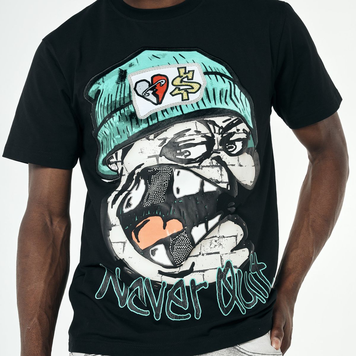 Never Quit Design Graphic Rhinestone Tee # T2573