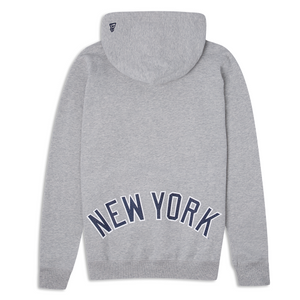 Gray New York Yankees New Era hoodie with 'New York' text on the back and NY  Yankees graphic logo on front
