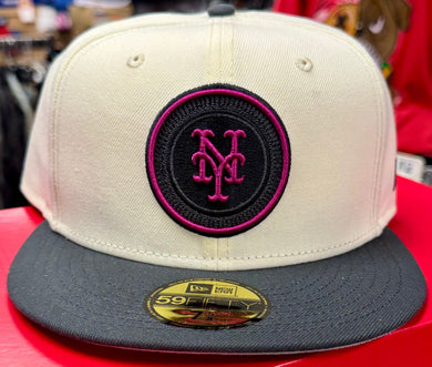 New York Mets 59Fifty 5950 Ivory Grey Fuschia New Era Fitted Cap