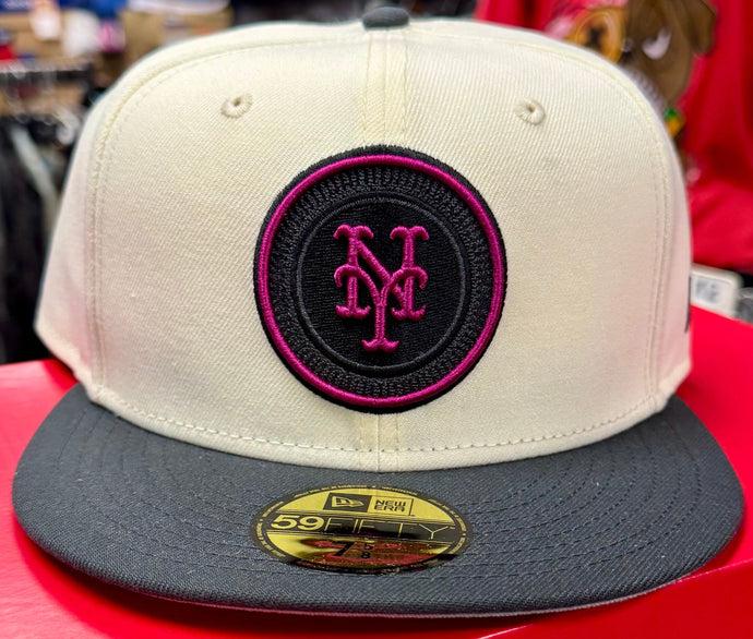 New York Mets 59Fifty 5950 Ivory Grey Fuschia New Era Fitted Cap
