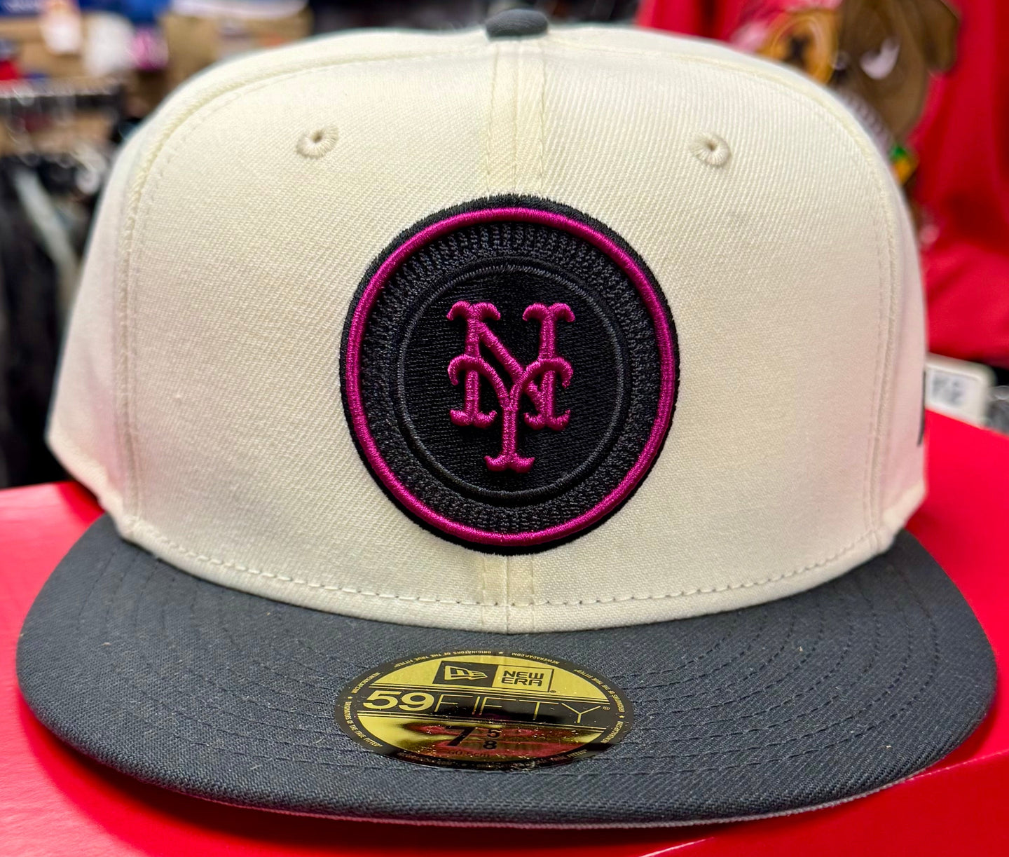 New York Mets 59Fifty 5950 Ivory Grey Fuschia New Era Fitted Cap
