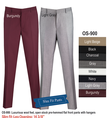 Slim Fit Luxurious Wool Feel Dress Pants By Vinci - Navy, Light Grey & Burgundy