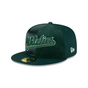 Oakland Athletics New Era 59Fifty 5950 Triple Green Satin & Corduroy Fitted Cap