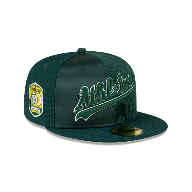 Oakland Athletics New Era 59Fifty 5950 Triple Green Satin & Corduroy Fitted Cap