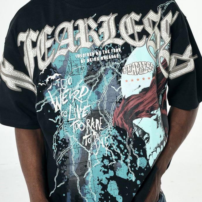 Fearless Design Oversized Drop Shoulder Graphic Rhinestone Tee # T2571