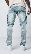 Load image into Gallery viewer, Premium Washed Slim Fit Stretch Cargo Denim Jeans with Zipper Detail # D610