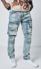 Load image into Gallery viewer, Premium Washed Slim Fit Stretch Cargo Denim Jeans with Zipper Detail # D610